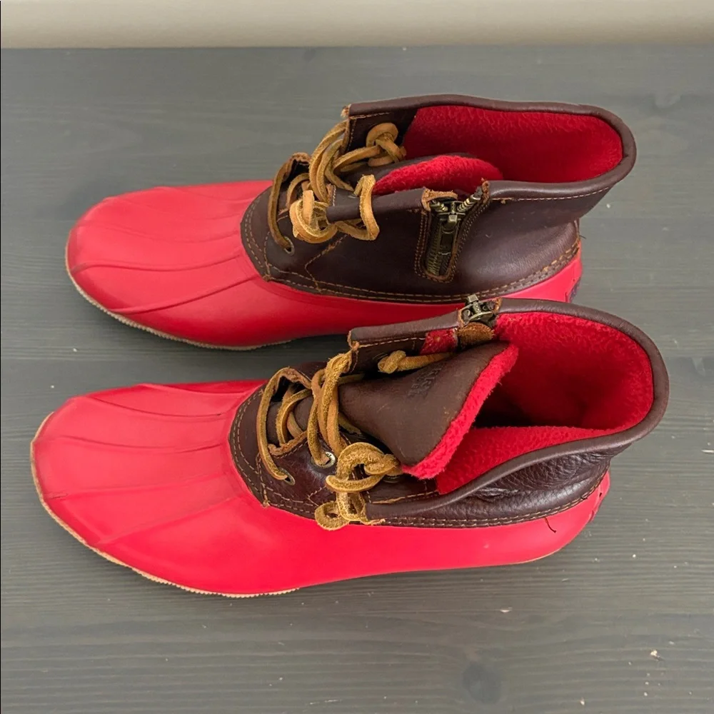 Sperry‎ Women’s Waterproof Duck Boots Red Brown Leather Fleece Lined Size 8